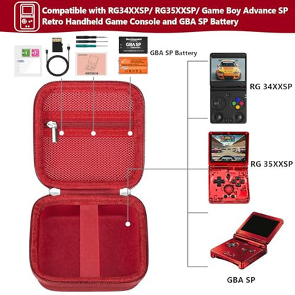 Supmay Hard Carrying Case for Anbernic RG Rotate/ RG34XXSP/ RG35XXSP Retro Handheld Game Console/ Game Boy Advance SP, Retro Game Travel Storage Holder with Mesh Bag for Battery, USB Cable, Red - color: Red