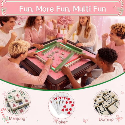 Drydiet Mahjong Mat for Table 31.5 x 31.5 Inch American Mahjong Mat with Carrying Bag, Non-Slip Noise Reduction Table Item for Family Poker Domino Board Game Night & Party Use(Christmas Candy Cane) - style: Christmas Candy Cane