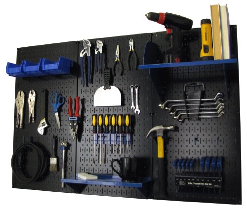 Wall Control Pegboard Organizer 4 ft. Metal Pegboard Standard Tool Storage Kit with Black Toolboard and Blue Accessories - color: Black Pegboard Blue Accessories