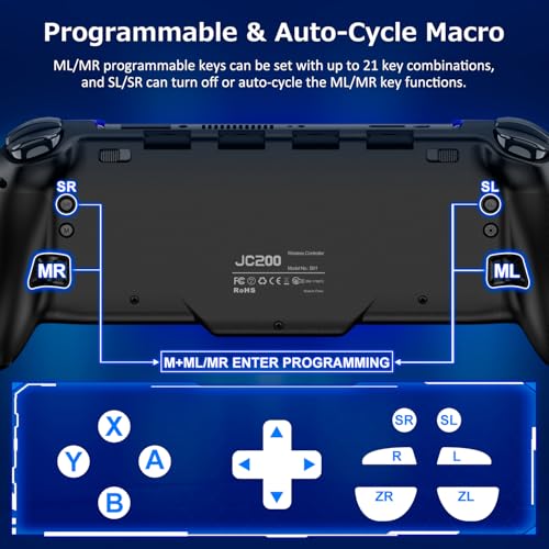 Spican Switch Controllers for Nintendo Switch/OLED, Hall Effect Wireless Pro Controller One-Piece Joypad, Full-Size Ergonomic Handheld Mode Gamepads with 17 RGB Light/Battery/Turbo/Macro/4 Game Slot - color: Black-Crack Pattern, size: 6.2"/7"