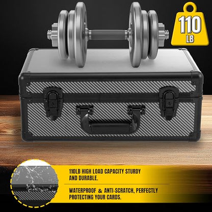 Graded Card Storage Box – Aluminum Alloy Trading Cards Case Holds 140+ Graded Cards, Sports Card Storage Box with Lock, Fits PSA, CSG, BGS (Large Carbon Fiber) - color: 4 Row-Carbon Fiber