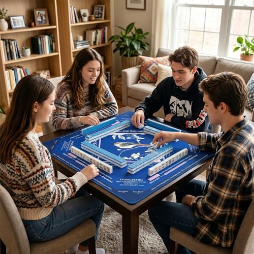 Mahjong Mat for Table 31.5"x31.5" Non Slip Noise Reduction Mahjong Table Mat with Carry Storage Bag for Playing Board Game Domiones Blackjack Poker Card (Prussian Blue) - color: Prussian Blue
