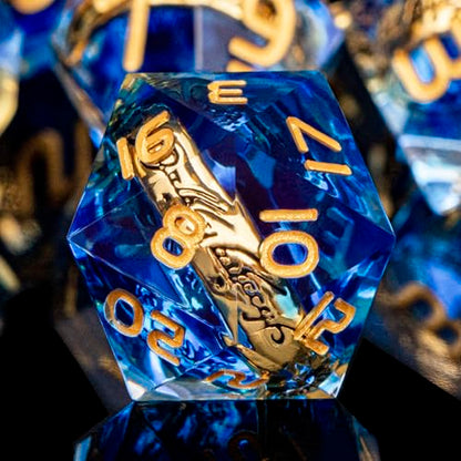 Magic Golden Ring DND Dice Set Sharp Edge Red Resin Dice with Box, for use with RPG D&D Tabletop Games Lord D and D Polyhedral Dice Set - color: Ring - Blue-1