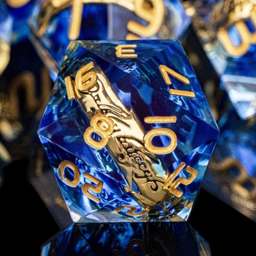 Magic Golden Ring DND Dice Set Sharp Edge Red Resin Dice with Box, for use with RPG D&D Tabletop Games Lord D and D Polyhedral Dice Set - color: Ring - Blue-1