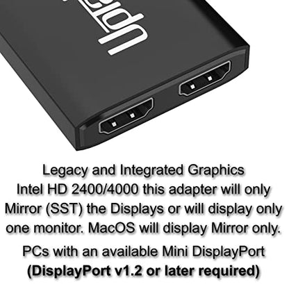 Mini DisplayPort to Dual HDMI 4K@60Hz Adapter Multi-Stream Transport (MST) Hub, DP to 2X HDMI 2.0