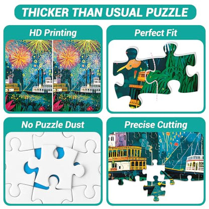 300 Piece Puzzle for Adults, Fireworks Celebration Jigsaw Puzzles, Blossoming Florals and Boats 300 Piece Adult Puzzle with Letters on Back Premium Cardboard Puzzle, Gift for Family, 20.5×15 in - style: Summer Night Fireworks