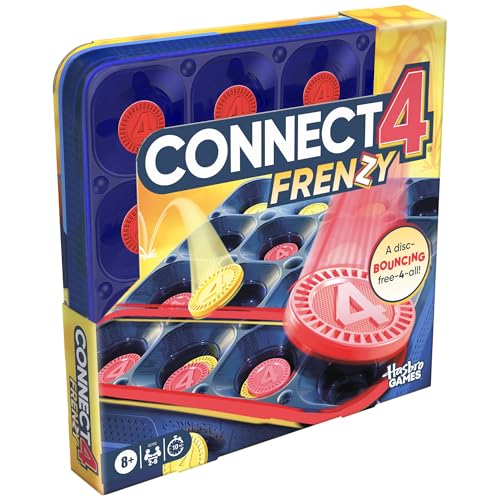 Connect 4 Frenzy Game | Bounce Discs 4 The Win | Family Party Games for Kids, Teens, and Adults | Ages 8+ | 2 to 6 Players | 10 Mins. | Portable Games