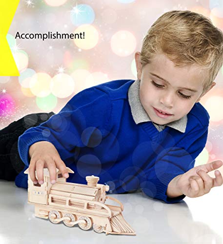 Puzzled 3D Wooden Steam Train Puzzle - Wooden Train Puzzle Toy for Kids and Adults, Educational 3D Puzzle Toy Train, 3D Wooden Train Model Kit to Build and Paint with 72 Puzzle Pieces - 1 Pack