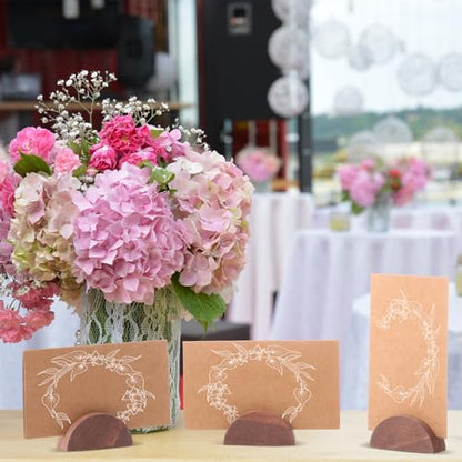Colingmill 24 Pcs Wooden Table Number Stands with Tented Cards,Brown | Wedding Table Name Holder Semicircular Design Place Card Holders for Retail Shop Wedding Party Events - color: Brown