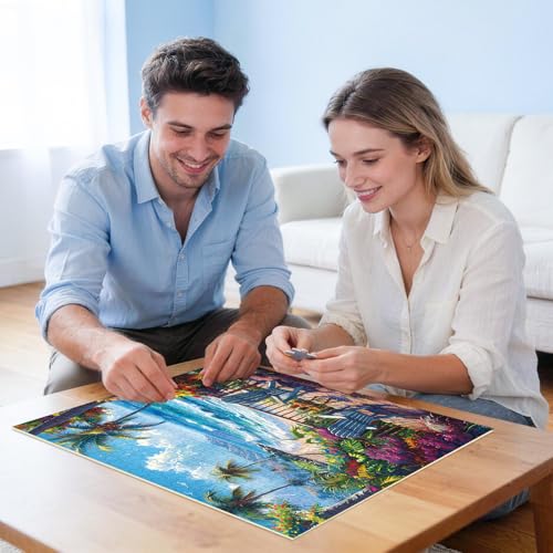 Jigsaw Puzzles for Adults 500 Pieces, Interlock Perfectly Letter on Back No Dust, Home Decor Birthday Party Gift Toy for Men Women Elders Seniors, 1:1 Poster Educational Toys & Games | 20.5 x 15 in - style: Beach Puzzle