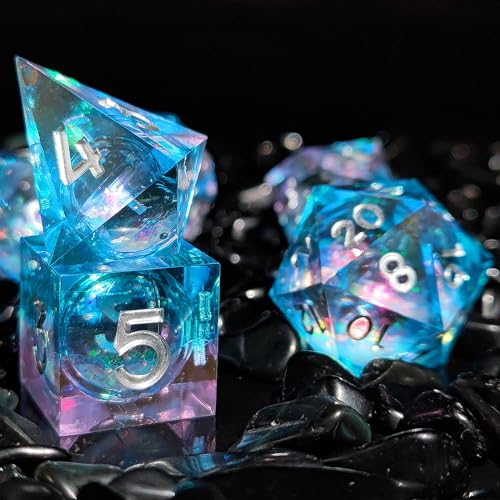 Liquid Core DND Dice Set, 7 Pcs Resin Sharp Edge Polyhedral Dice Quicksand D&D Dice for Dungeons and Dragons RPG Role Playing Table Games