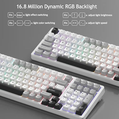 MageGee LIGHT100 Wireless Creamy Keyboard, Gasket Structure Hot Swappable, Tri-Mode 2.4G/USB-C/BT5.0 RGB Backlit Mechanical Gaming Keyboard for Win/Mac/PC, PBT Keycap, 4000mAh Battery, Grey - color: Grey Black/Blue Whale Switch