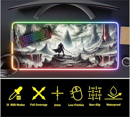 RGB Gaming Mouse Pad Large Extended Desk Mat 35.4x15.7 XXL XXXL Mousepad LED Light Up Keyboard Mat PC Gamer Desk Pad Gaming Accessories Extra Big Mouse Mat for Desk - Shadowlands Odyssey - color: Shadowlands Odyssey