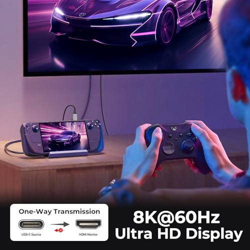 Guermok USB-C to HDMI Cable, 67in – HDR & ALLM, 8K@60Hz / 4K@144Hz, PD100W, USB-C Video Output for Switch 2 Dock, Capture Cards, TVs, Handheld Consoles (Silver)