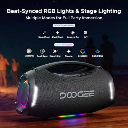 Portable Wireless Speaker, 250W Peak/220W RMS Loud Boombox Speaker, Deep Bass Outdoor Party Speaker, 20H Playtime, IPX5 Waterproof, RGB Lights, TWS Pairing, USB/TF/AUX