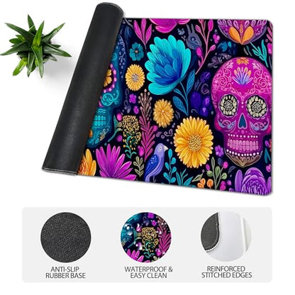 31.5”x11.8”Large Gaming Mouse Pad for Desk, Mouse Mat with Seamed Edges, Waterproof Desk Pad, Non-Slip Rubber Base, Keyboard Pad Computer Mat, Big XL Mousepad-Skull Flower - color: Skull Flower