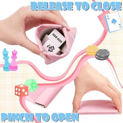 2 Pcs Leather Mahjong Card Bag Clutch Pouch Holder with PU Squeeze Dice Bag Mahjong Accessories Protector Cover Case for MAHJ Lover Playing Game Night (Pink) - color: Pink