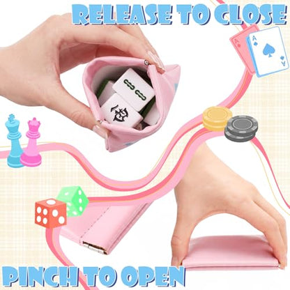 2 Pcs Leather Mahjong Card Bag Clutch Pouch Holder with PU Squeeze Dice Bag Mahjong Accessories Protector Cover Case for MAHJ Lover Playing Game Night (Pink) - color: Pink