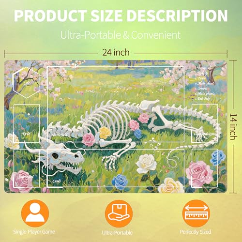 MTG Playmat with Storage Tube & 7-Dice Set - Waterproof TCG Playmat with Stitched Edges, Non-Slip Rubber Card Game Mat (24"x14") (playmat with Zones, Dragon Bone Flower Sea) - color: Dragon Bone Flower Sea, style: playmat with zones
