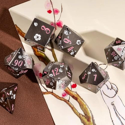 UDIXI Metal DND Dice Set, 7PCS Metal Polyhedral Dice Set Nickel for D&D RPG | White Flower, Metal Case Packaging, Heavy Metal Dice, D&D Gift, for Dungeons and Dragons Role Playing Games Tabletop Games - color: Flower/Nicklepink