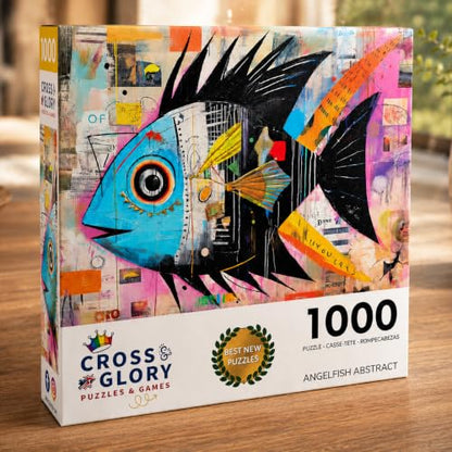 Cross & Glory | 1000 Piece Jigsaw Puzzles for Adults | Angelfish Abstract | Vibrant Artistic Marine Design | 2mm Thick Pieces | Bonus Reference Poster | Satin Finish | Ages 14+ - color: Angelfish Abstract