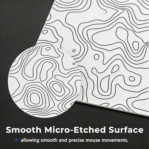 Glass Gaming Mouse Pad,White Topographic Hard Surface Gaming Mousepad,17.7‘’X15.7'' Tempered Glass Desk Mat,Ultra-Smooth Large Square Desk Mat,Improved Precision and Speed for Esports FPS Players - color: White(Irregular)