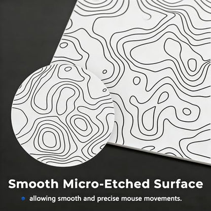 Glass Gaming Mouse Pad,White Topographic Hard Surface Gaming Mousepad,17.7‘’X15.7'' Tempered Glass Desk Mat,Ultra-Smooth Large Square Desk Mat,Improved Precision and Speed for Esports FPS Players - color: White(Irregular)