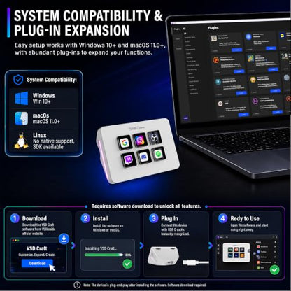 Mini Stream Controller Deck, Gaming Streaming Macro Pad Keypad, Shortcut Keyboard with 6 Programmable LCD Keys, Customizable Icons & RGB Light, USB Soundboard for Video Editing, OBS, PC, Mac - color: White