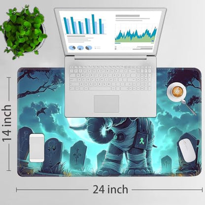 for MTG Game Playmat - 24 x 14 inches with Dices and Storage Bags, Non-Slip Base for TCG and Board Game Card Mats, Trading Card Games Mat, Ghost Elephant in The Cemetery Collectible Card Playmats - color: Jv-playmat-p7-1-h230
