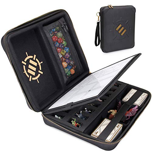 ENHANCE RPG Organizer Case - DnD Binder with Built-in Character Sheet Holder and Erasable Scribe Panel, Dice Rolling Area, Removable Pen Pouch, Miniature Foam Tray, Wrist Strap - color: Black