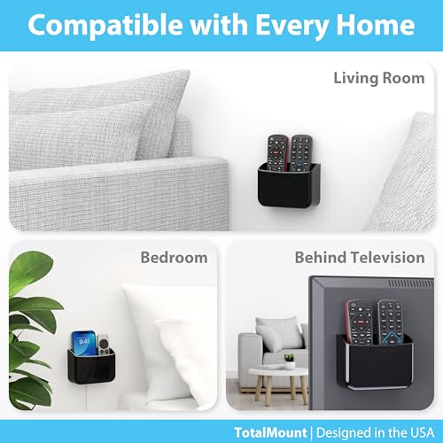 TotalMount Universal Remote Holders – Place on Wall or Back of TV | Designed in the USA – Premium, Black Remote Control Holders (Large, 2 Pack)