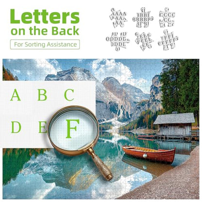 Braies Lake Jigsaw Puzzles 1000 Pieces Nature Landscape Puzzles for Adults 1000 Pieces with Letters on Back Hard Impossible Difficult Challenging Family Puzzle Mountain Lake Scenery Puzzles - color: Braies Lake