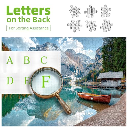 Braies Lake Jigsaw Puzzles 1000 Pieces Nature Landscape Puzzles for Adults 1000 Pieces with Letters on Back Hard Impossible Difficult Challenging Family Puzzle Mountain Lake Scenery Puzzles - color: Braies Lake