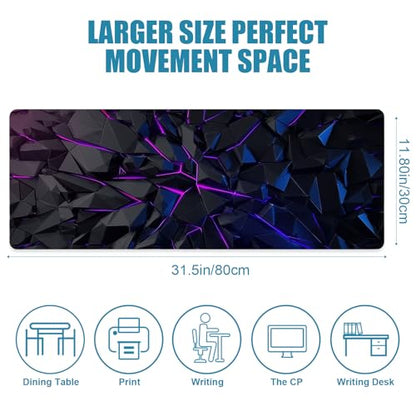 Gaming Mouse Pad, XL Extended Big Computer Mousepad, Large Mouse Pad for Desk with Non-Slip Rubber Base, Desk Mat, Keyboard Mat for PC, Office&Home, 31.5x11.8in, Geometric Neon - color: Geometry