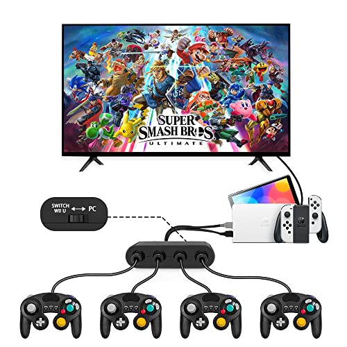 Gamecube Controller Adapter for Switch /OLED /Switch 2, Gamecube Adapter Compatible with PC Wii U with 4 Ports 6 FT Cable Support Turbo and Vibration for Gamecube Controller Play Super Smash Bros