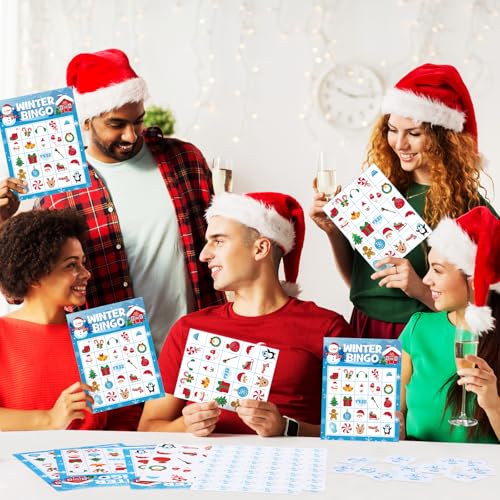 Blosssound 24 Players Christmas Bingo Games Christmas Snowman Bingo Cards Winter Holiday Party Games Xmas Party Favors Supplies for Family Large Group Classroom Indoor Home Activities - style: Christmas Snowman