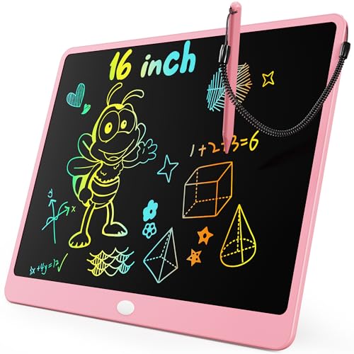 KOKODI LCD Writing Tablet, 16 Inch Colorful Toddler Doodle Board Drawing Tablet, Erasable Reusable Electronic Drawing Pads, Educational and Learning Toy for 3-6 Years Old Boy and Girls - color: Pink, size: 16in
