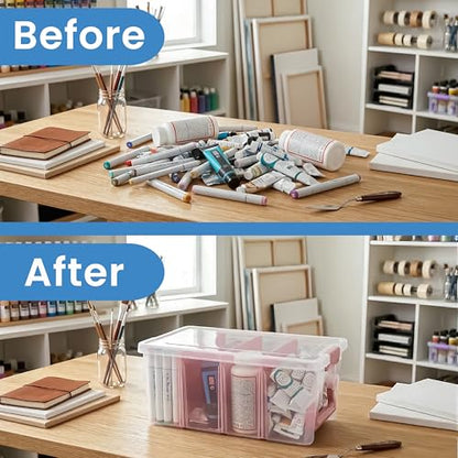 ArtBin Semi Satchel 휴대용 공예 정리함, 칸막이 3개 포함 - 미술 및 공예 용품을 위한 투명 플라스틱 보관 케이스 | 탈착식 칸막이 3개, 39.9 x 20.3 x 16.2cm(15.2 x 8 x 6.2인치), 안전한 걸쇠, 운반 손잡이, 투명하고 내구성 - color: 로즈 골드., size: Pack of 1