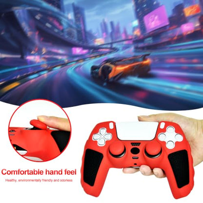 2 Pack Red Anti-Slip PS5 Controller Skin,Soft Thicken Studded Protective Silicone Cover Skin Grips Compatible with PS5/Slim/Pro Controller and 8 PCS Thumb Grips Caps. (2 Pack Red) - color: 2 Pack Red