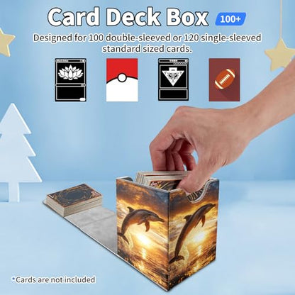 Card Deck Box for MTG Commander,Collectible Trading Storage Box Fits 120+ Single Sleeved Cards Magnetic Case PU Leather for Magic Commander TCG CCG MTG,Dolphin Ocean Sunset - color: Dolphin Ocean Sunset