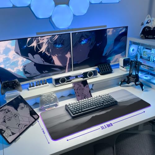JMIYAV White RGB Gaming Mouse Pad 31.5x12 Inch PC XL Large Extended Glowing Led Light Up Desk Pad Non-Slip Rubber Base Computer Cute Mousepad Mat Desk Accessories Gaming Setup 89-2 - color: Grayline Ridges