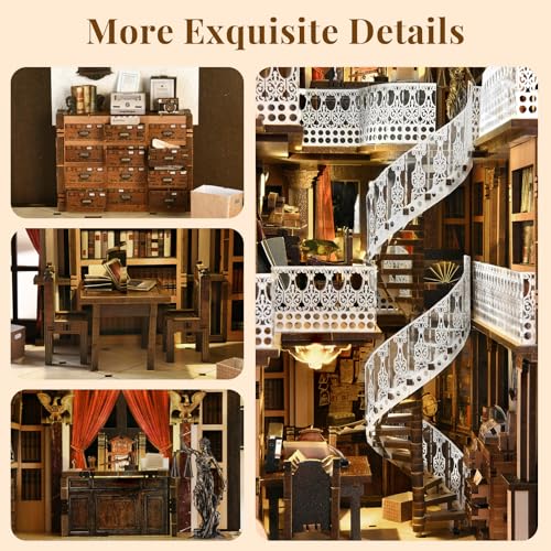 MiniCity Book Nook Kit, DIY Dollhouse Booknook, Book Nook Miniature Kit for Bookshelf Insert Decor Crafts for Adults Teen Halloween, 3D Wooden Puzzle with Led Light (Law Library) | 550-piece wood/paper/plastic kit with LED and dust cover; glue/tools inclu