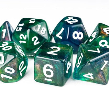 7-Die DND Dice Set Polyhedral Dice Set with a Leather Dice Bag, D&D Dice Set for RPG Table Games (Blue & Green) - color: Blue & Green