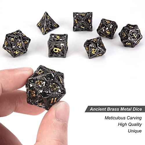 DND Dice,Hollow D&D Metal Dice,Dungeons and Dragons Dice Set with Gift Box,7 PCs Steampunk Polyhedral Dice Games Set for RPG,MTG,Pathfinder, (Dragon Black Golden) - color: Dragon Black Golden