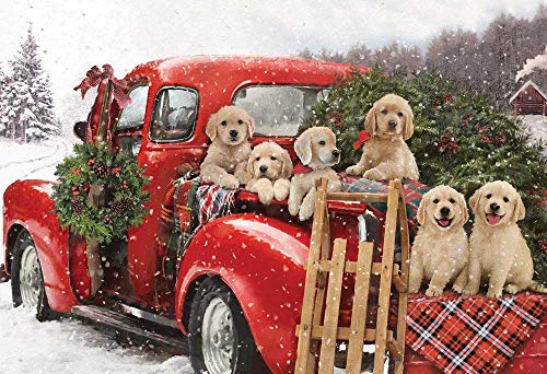Vermont Christmas Company Puppies Holiday Ride Jigsaw Puzzle 100 Piece, Large Pieces Perfect for Kids and Seniors