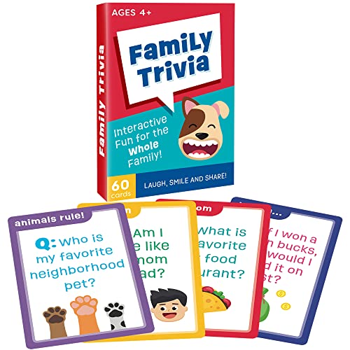 LotFancy Family Trivia Game, Ages 4 and up, Family Games for Kids and Adults, 60 Fun Trivia Cards, Family Conversation Starters for Family Game Night, Party, Travel, Road Trip, Jumbo Size