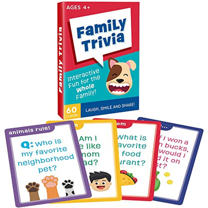 LotFancy Family Trivia Game, Ages 4 and up, Family Games for Kids and Adults, 60 Fun Trivia Cards, Family Conversation Starters for Family Game Night, Party, Travel, Road Trip, Jumbo Size