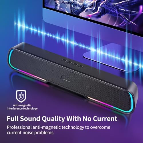 Computer Speakers for Desktop PC, Bluetooth PC Speakers with Dynamic RGB Light, Wired USB Plug & Play Computer Sound Bar, USB/Type-C Powered Gaming Speakers for Desktop, Laptops, Phone, Tablet