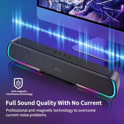 Computer Speakers for Desktop PC, Bluetooth PC Speakers with Dynamic RGB Light, Wired USB Plug & Play Computer Sound Bar, USB/Type-C Powered Gaming Speakers for Desktop, Laptops, Phone, Tablet