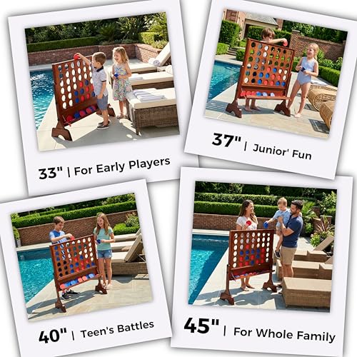 Height Adjustable Giant Wooden 4 in A Row Game | Adjust Heights (2.75-3.75 FT), Foldable Tray, Wall Mounted or Set-up on Ground, Carrying Case - style: Premium (Adjustable 33"-45")